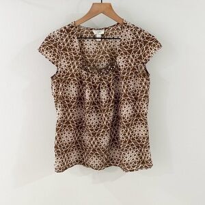 Loft Brown Patterned Bead Detail Blouse Brown Size Small